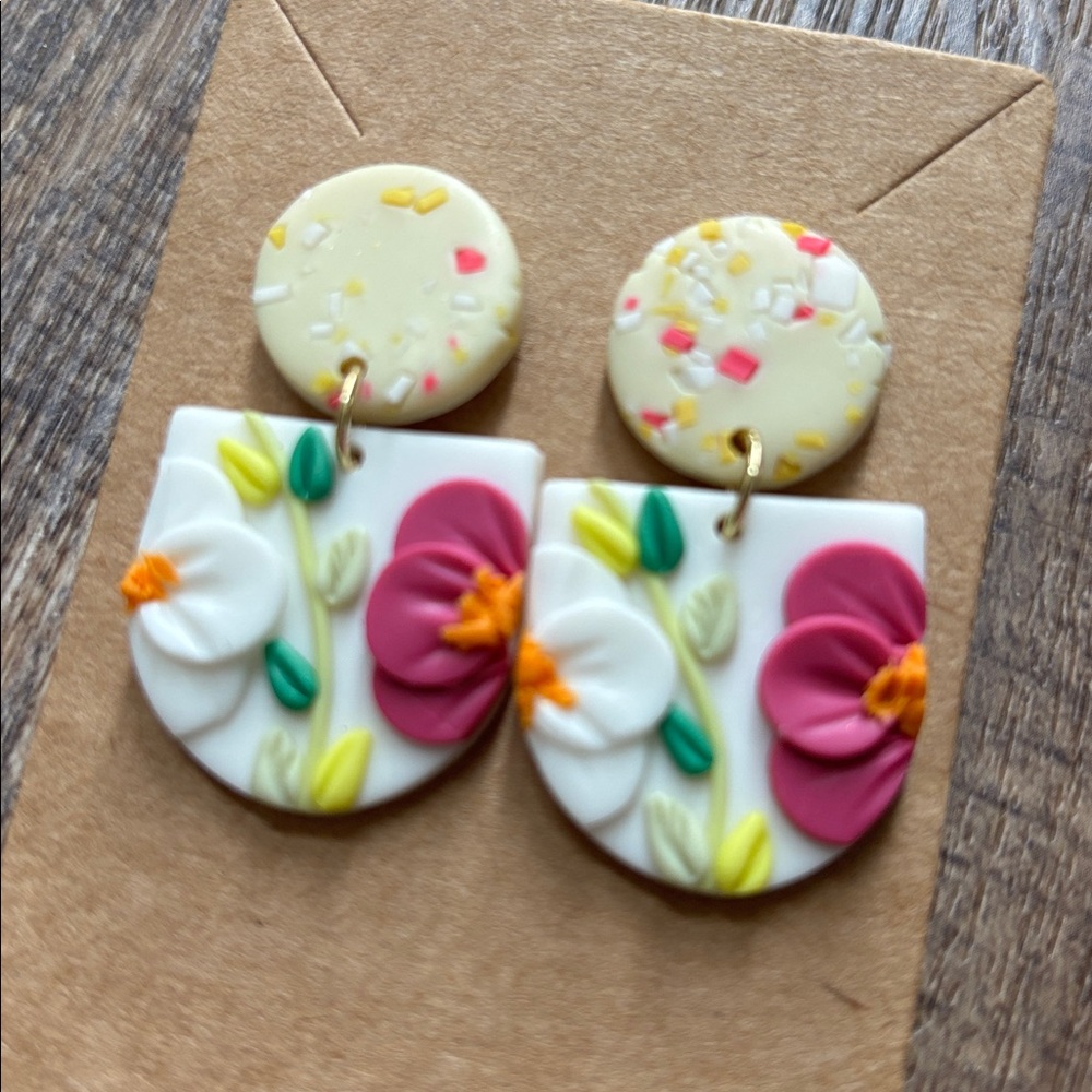 Versona Floral Earrings - Cream, Purple, Yellow - Picture 2 of 4